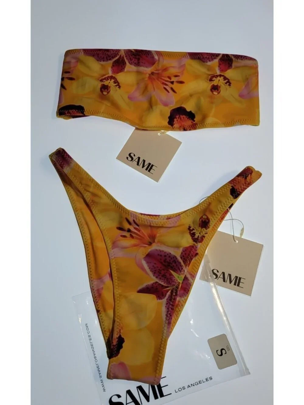Bikini Set Womens Top Strapples-Bottom 90s Floral Yellow